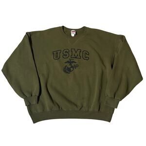 United States Marine Corps USMC Olive Green Double Sided Crewneck Sweatshirt USA